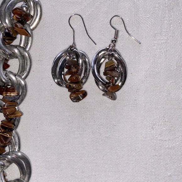 Natural Stone and Silver Links Necklace Bracelet & Earring Set - Picture 3 of 12